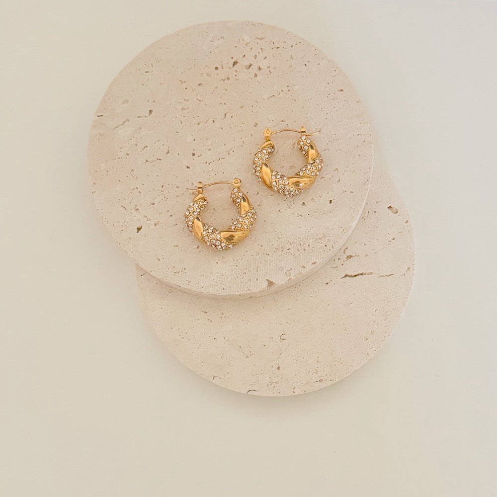 18K Gold Plated Twist CZ Earrings